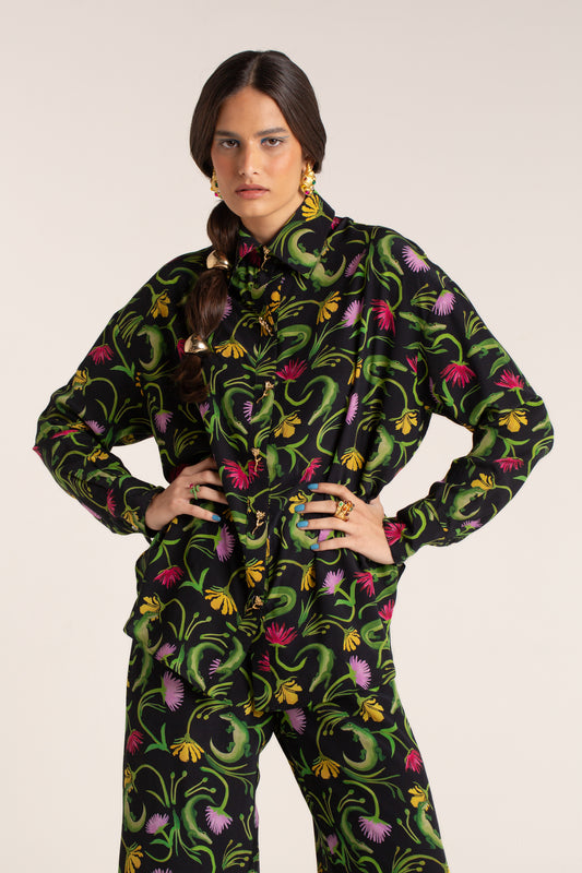 Camisa Flora Egípcia Preta