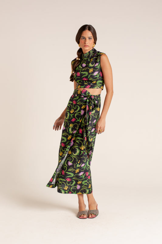 Saia Transpasse Flora Egípcia Preta