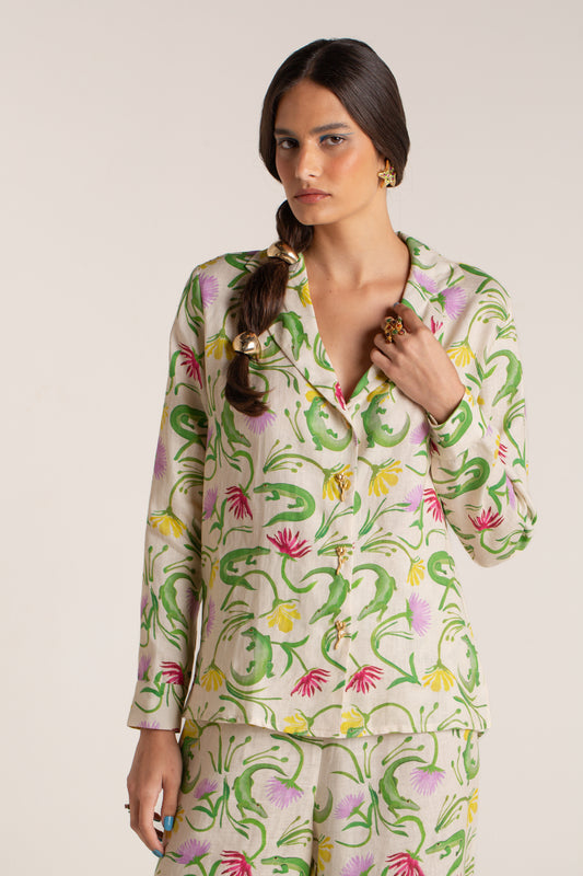 Camisa Flora Egípcia Creme