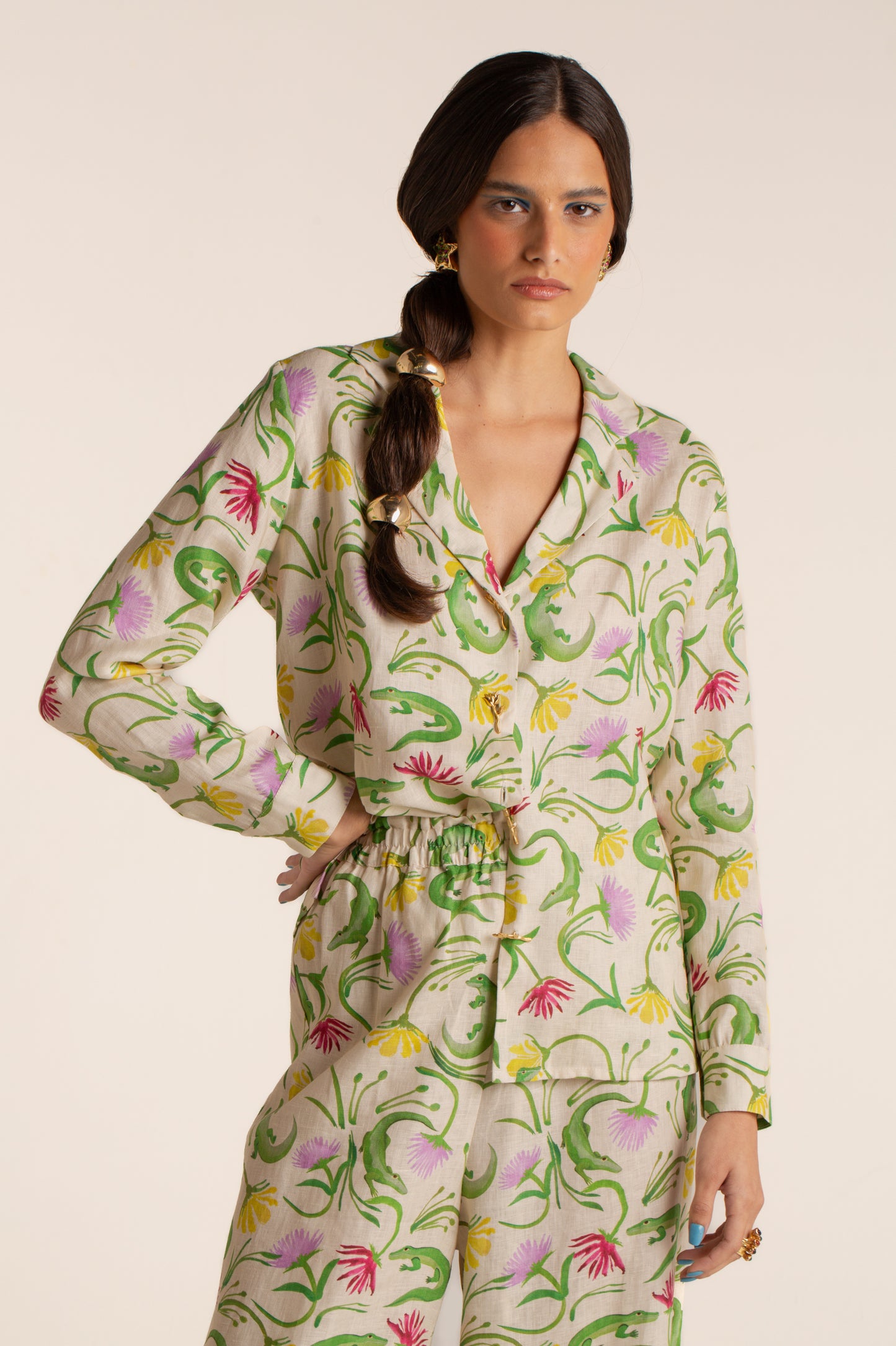 Camisa Flora Egípcia Creme