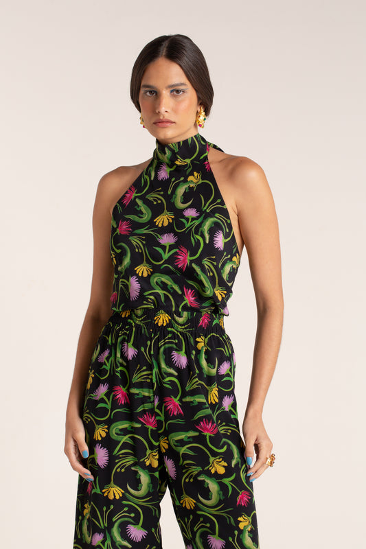 Top Lenço Flora Egípcia Preto